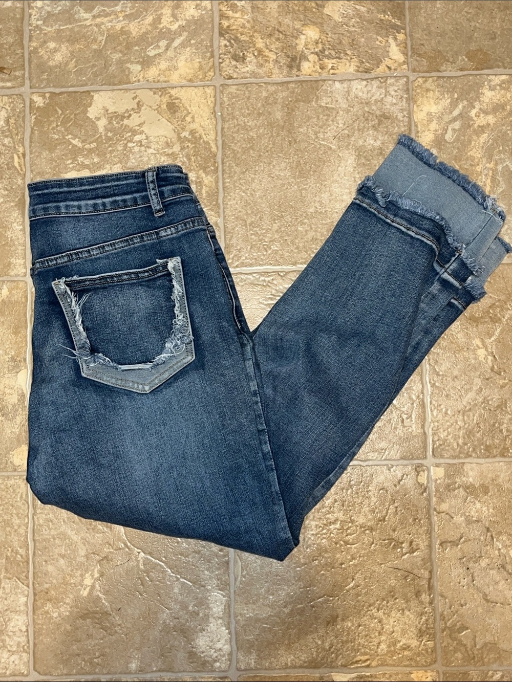 Coco + Carmen Dark Blue Ankle Frayed-Hem Jeans